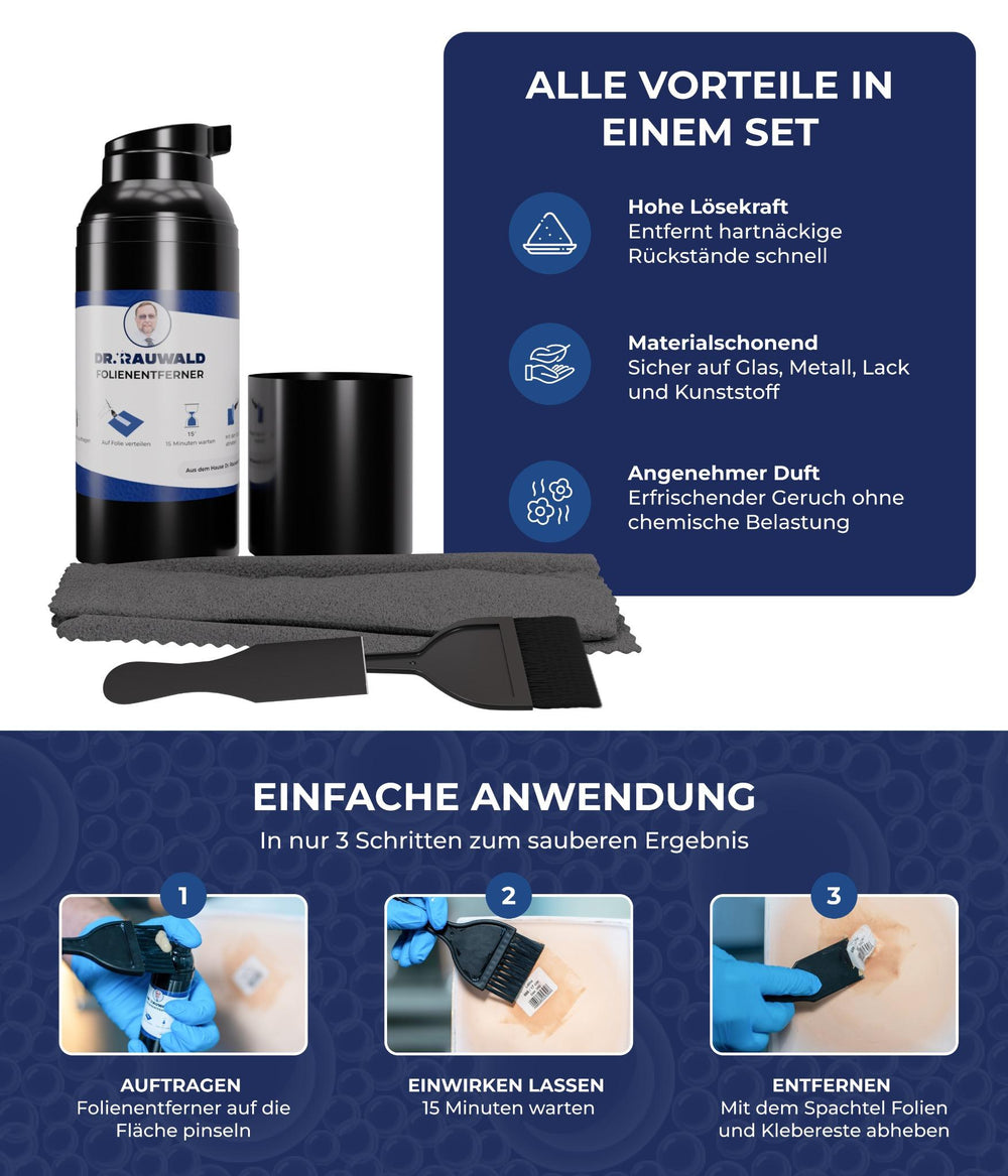 Dr. Rauwald Folienentferner - Set [4 - teilig] – Aufkleber & Folien sicher vom Auto entfernen – Made in Germany - Dr. Rauwald - Reinigungsmittel Made in Germany