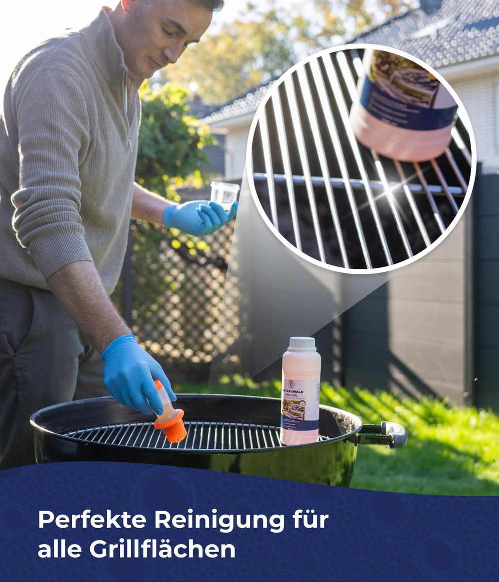 Dr. Rauwald Grillgel – BBQ - Reiniger [500 ml] - Set mit dosierbarem Silikonpinsel & Handschuhen – Effektiv gegen Grillverschmutzungen – Made in Germany - Dr. Rauwald - Reinigungsmittel Made in Germany