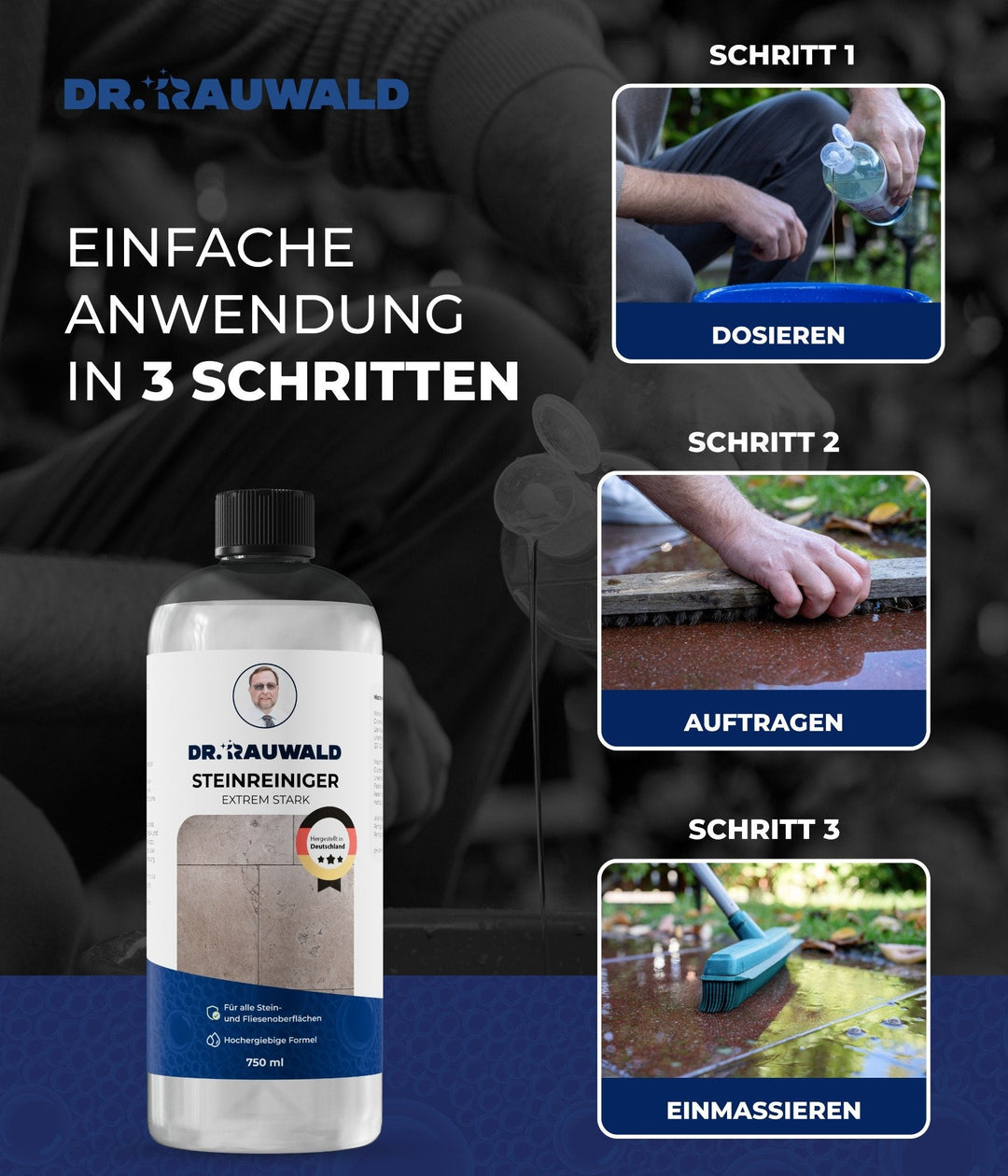 Dr. Rauwald Steinreiniger Konzentrat [750 ml] – Für Naturstein, Fliesen & mehr – Tiefenwirksam, geruchsfrei & umweltfreundlich – Für innen & außen – Made in Germany - Dr. Rauwald - Reinigungsmittel Made in Germany